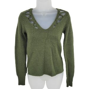 Aeropostale Green V Neck Lace Chunky Ribbed Knit Long Sleeve Stretchy Sweater XS